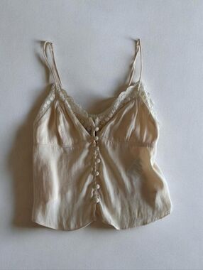 Urban Outfitters Cream Lace-Trim Button Front Cami